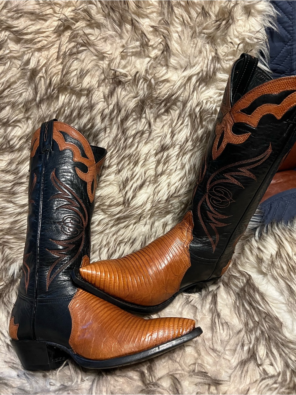 Tony Lama Women Lizard & Leather Black and Brown Women's Western Boots Sz 6 M